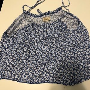 blue and white floral crop top